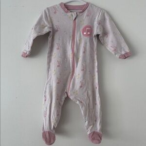 Pink Music-Print Footed One-Piece for Kids